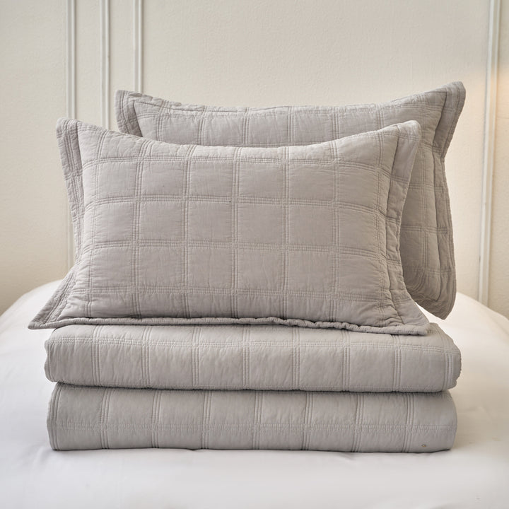Classic Quilts Embroidered Square Smokey Grey Coverlet Set Pillow | My Linen
