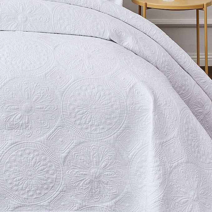 Embroidered Vivid White Coverlet Set | King Single Bed