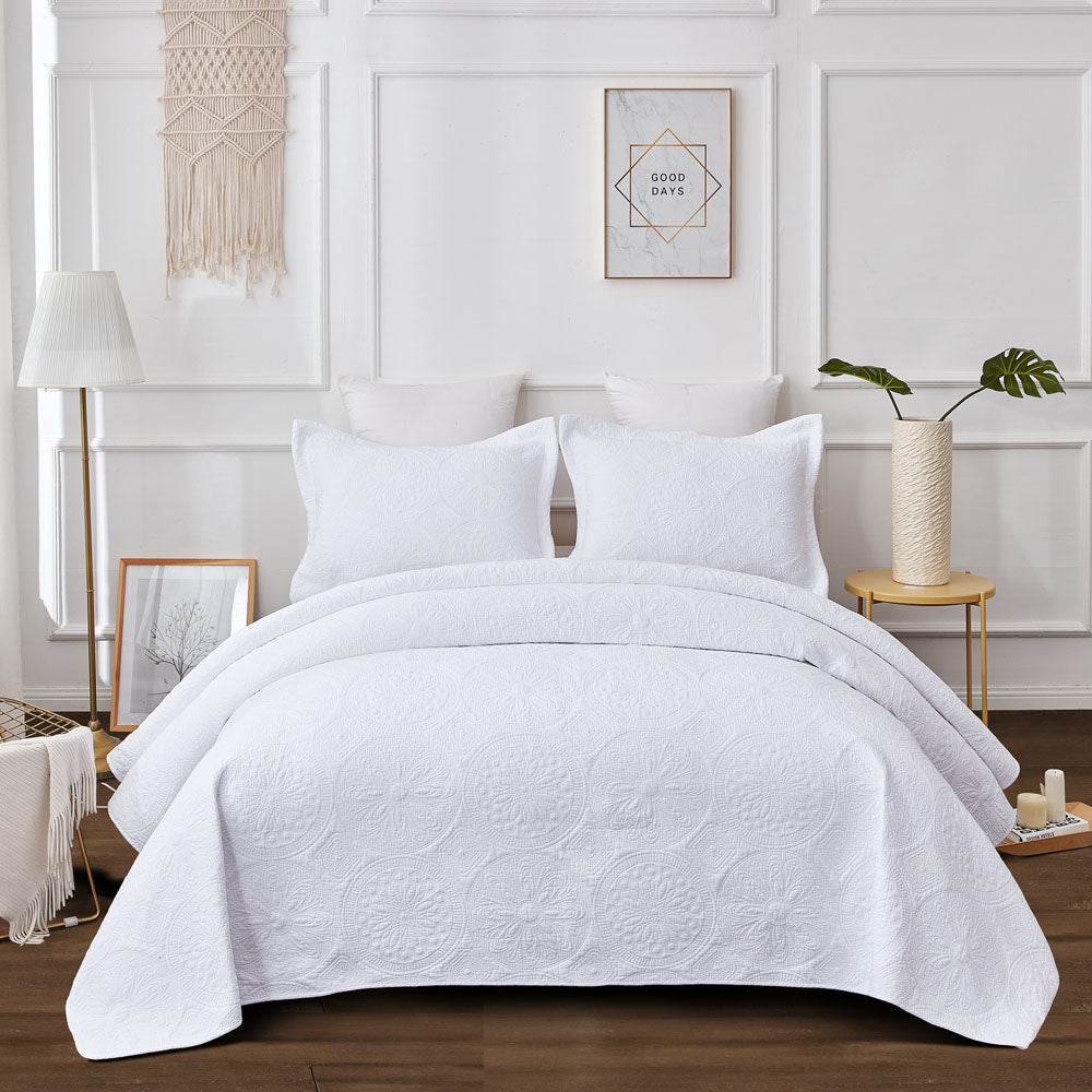 Embroidered Vivid White Coverlet Set | King Single Bed