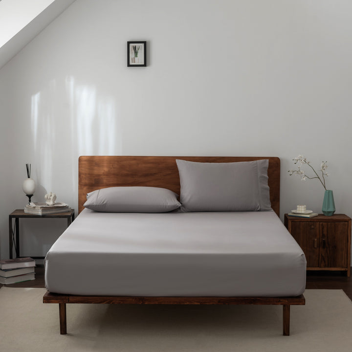 Casey Cotton Fitted Sheet & Pillowcase Combo 400TC Pewter | Long Single Bed 40cm