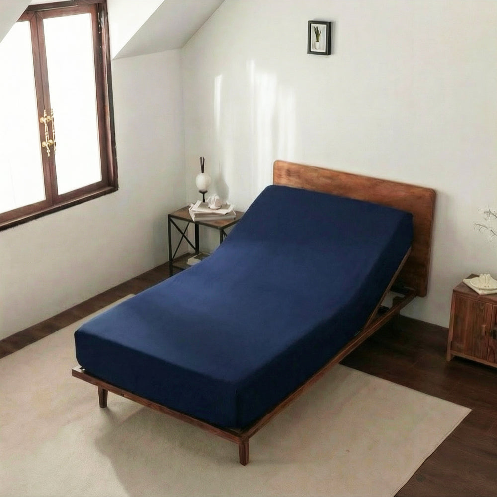Casey Cotton Navy Fitted Sheet | Long Single 40cm | My Linen