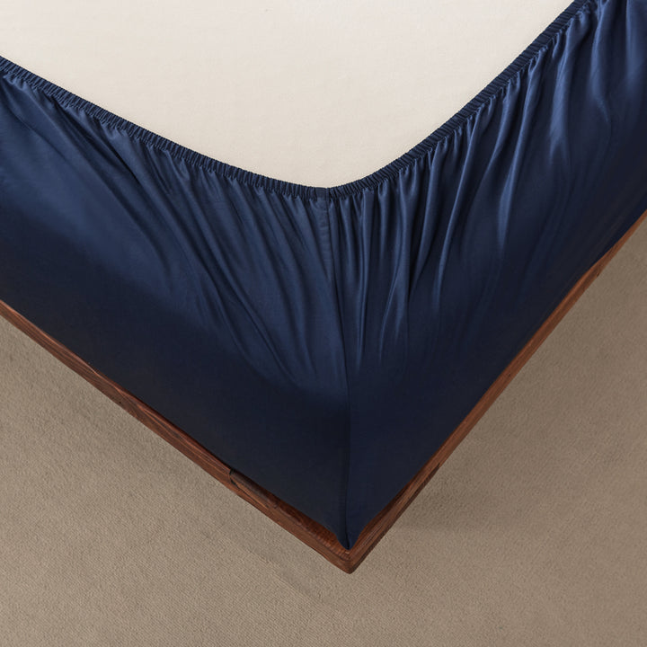Casey Cotton Fitted Sheet & Pillowcase Combo 400TC Navy | Long Single Bed 50cm