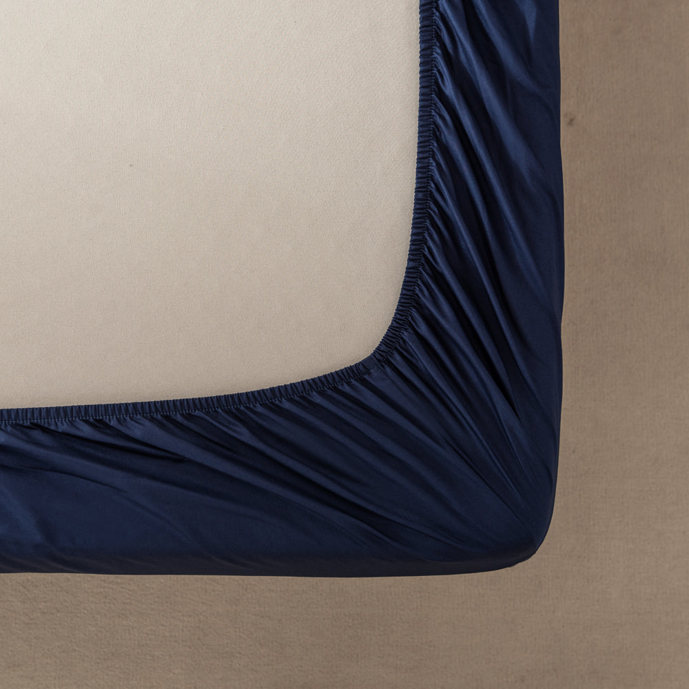 Casey Cotton Sheet Set 400TC Navy | Long Single Bed 40cm