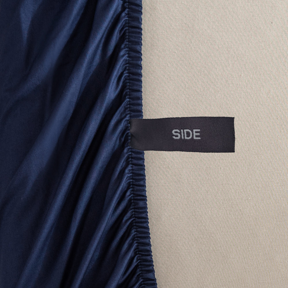 Casey Cotton Fitted Sheet & Pillowcase Combo 400TC Navy | Long Single Bed 50cm