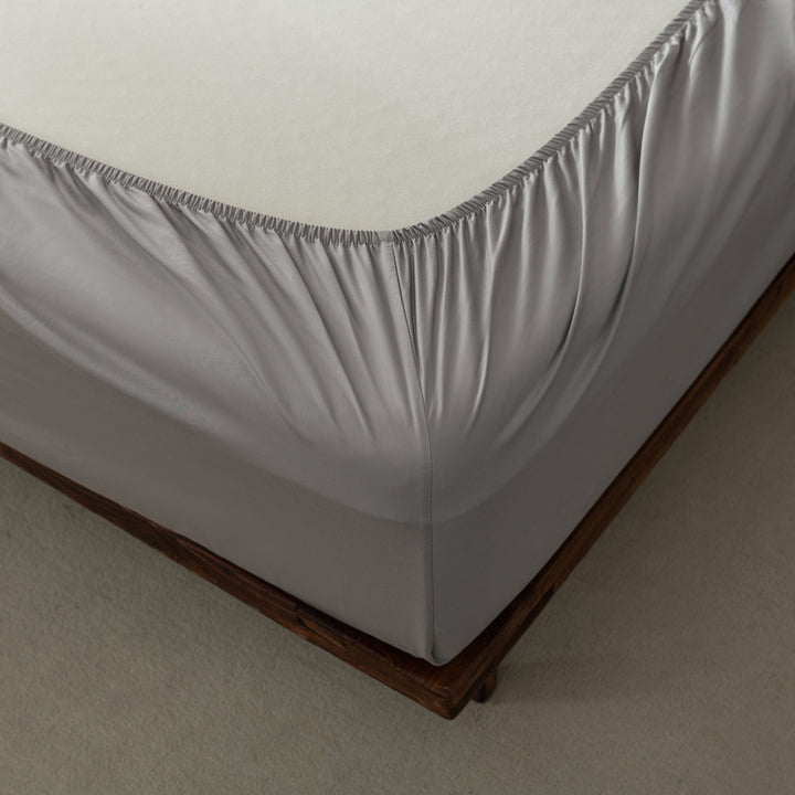 Casey Cotton Fitted Sheet & Pillowcase Combo 400TC Pewter | Long Single Bed 40cm