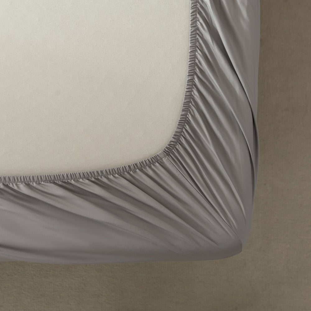 Casey Cotton Fitted Sheet & Pillowcase Combo 400TC Pewter | Long Single Bed 40cm
