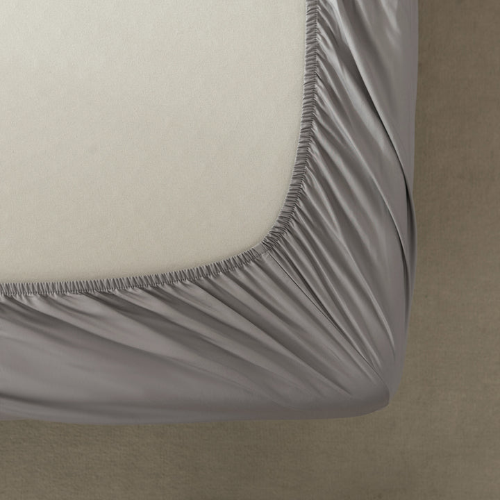 Casey Cotton Fitted Sheet & Pillowcase Combo 400TC Pewter | Long Single Bed 40cm