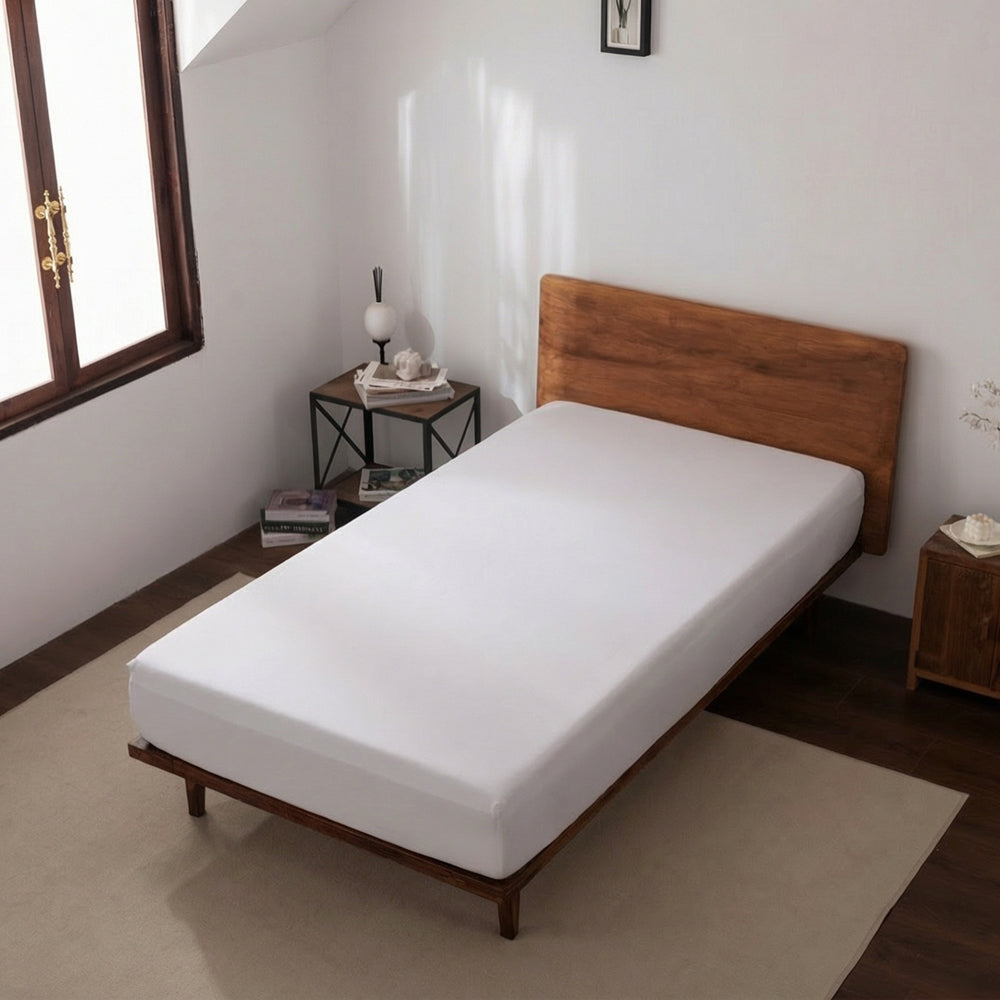 Casey Cotton Fitted Sheet 400TC White | Single Bed 50cm