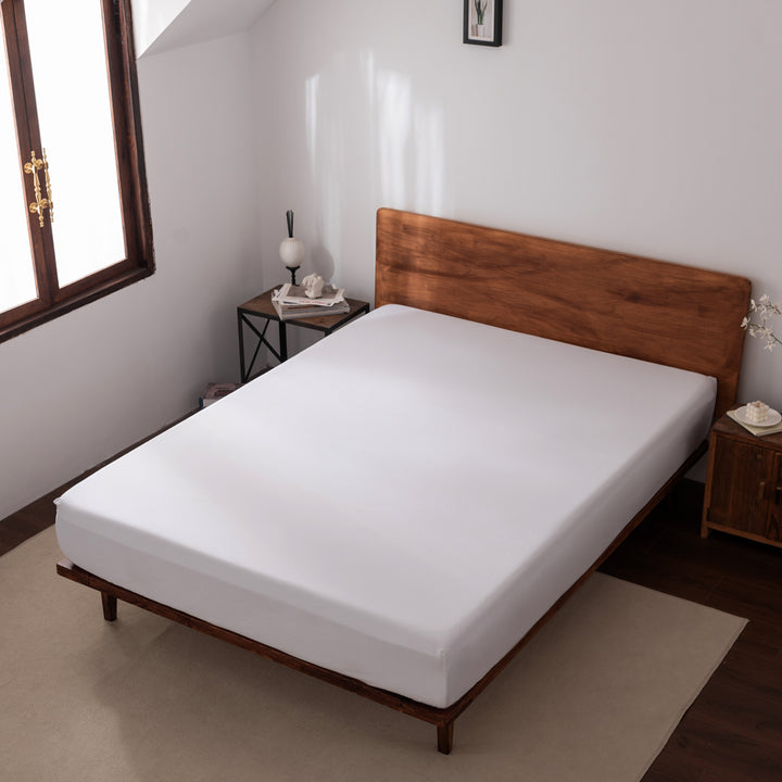 Casey Cotton Fitted Sheet 400TC White | Double Bed 40cm