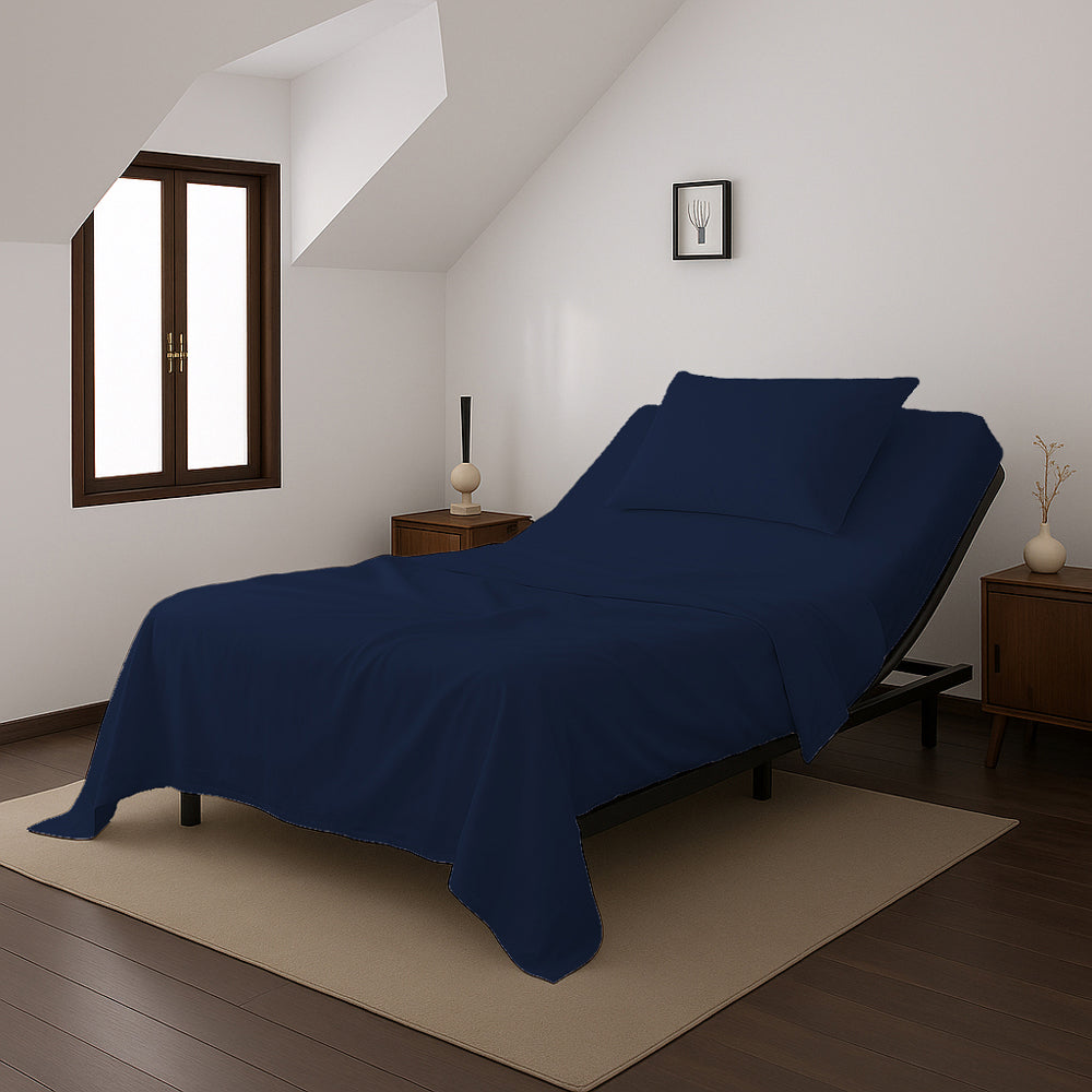Casey Cotton Sheet Set 400TC Navy | Long Single Bed 50cm