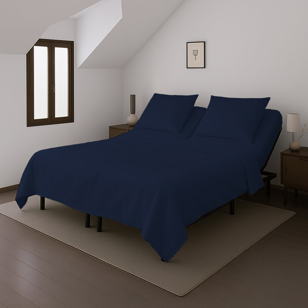 Casey Cotton Sheet Set 400TC Navy | Split Queen Bed 40cm