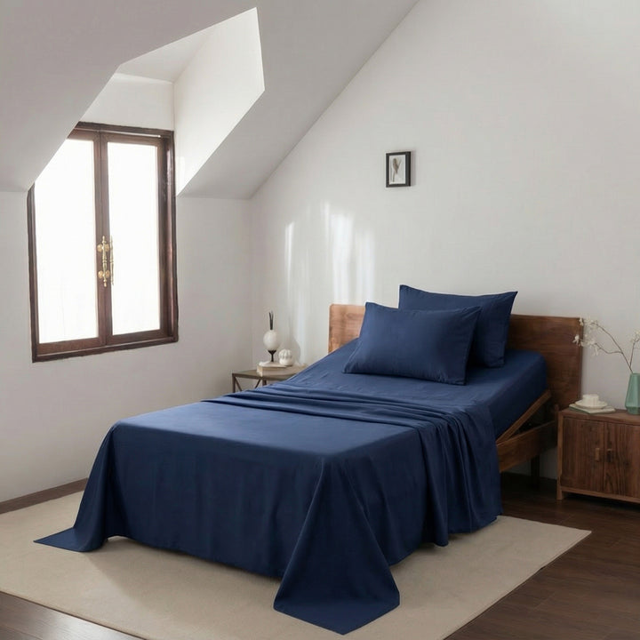 Casey Cotton Sheet Set 400TC Navy | Long Single Bed 50cm
