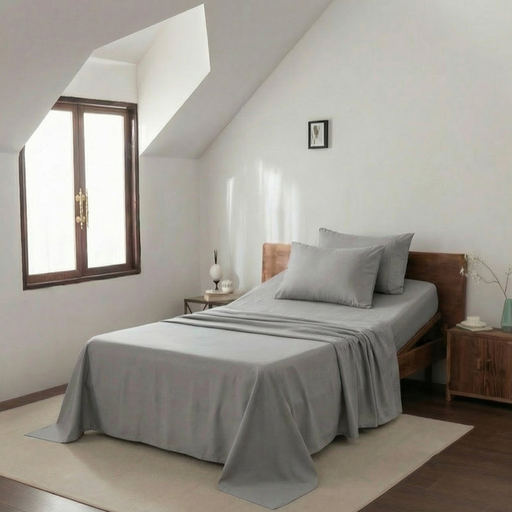 Casey Cotton Sheet Set 400TC Pewter | Long Single Bed 60cm