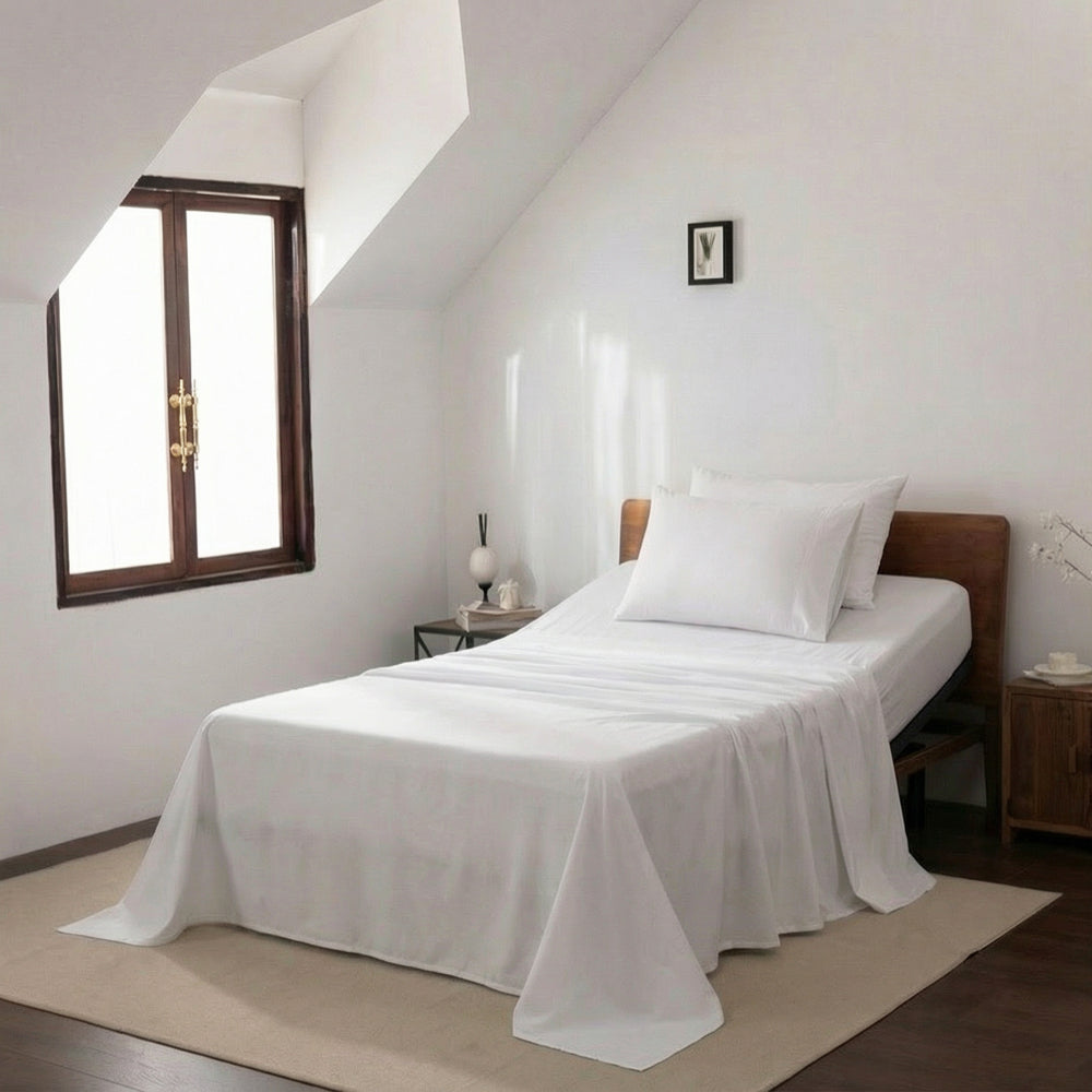 Casey Cotton Sheet Set 400TC White | Long Single Bed 50cm