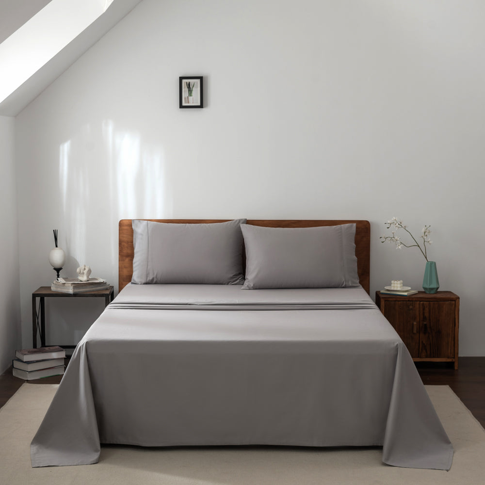 Casey Cotton Sheet Set 400TC Pewter | King Bed 60cm