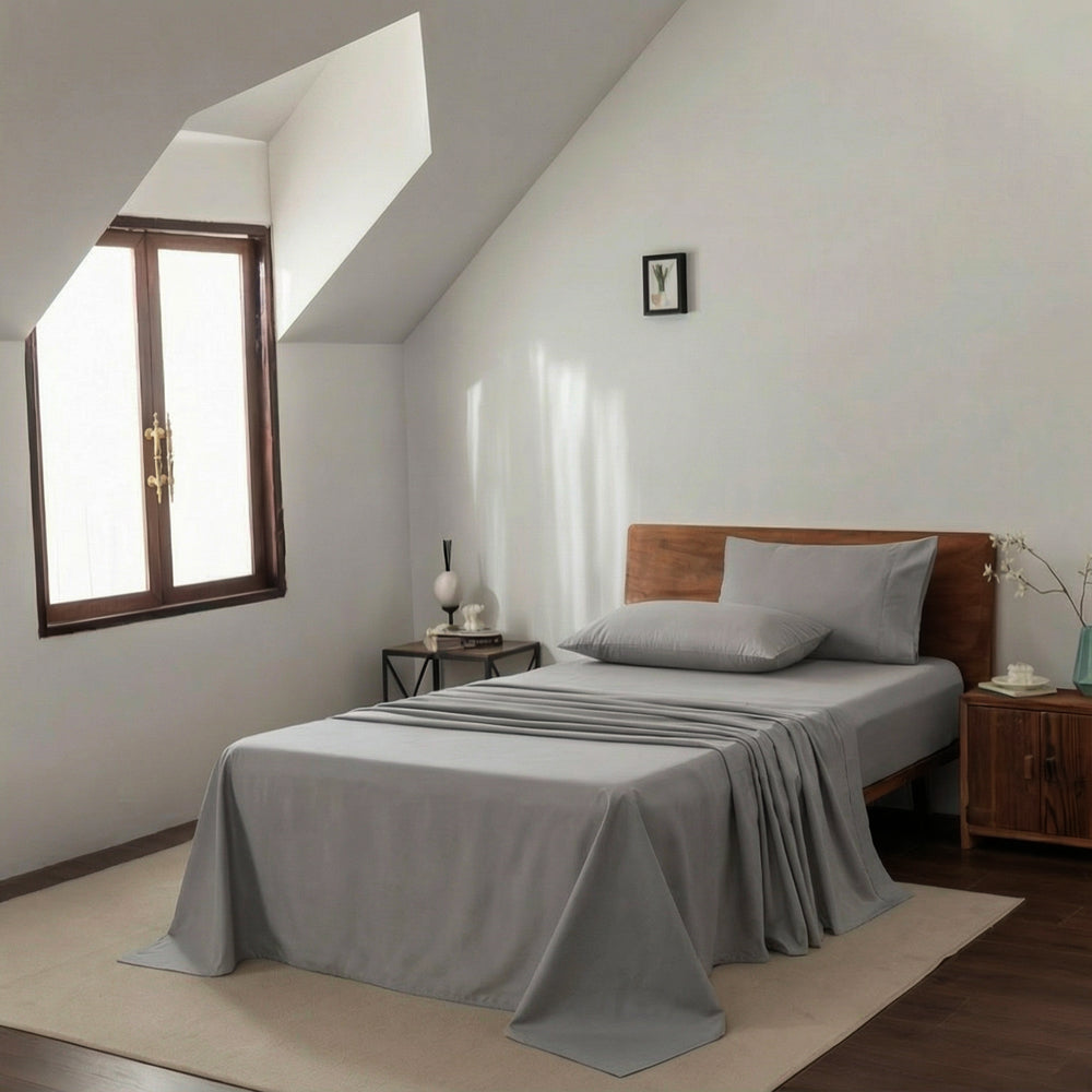 Casey Cotton Sheet Set 400TC Pewter | King Single Bed 50cm