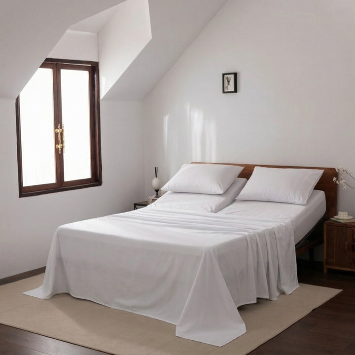 Casey Cotton Sheet Set 400TC White | Split King Bed 50cm