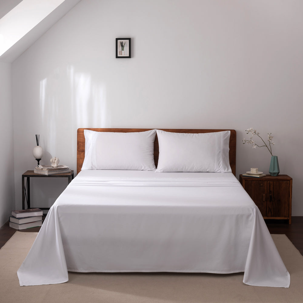 Casey Cotton Sheet Set 400TC White | Queen Bed 50cm