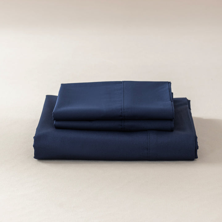 Casey Cotton Sheet Set 400TC Navy | Single Bed 50cm