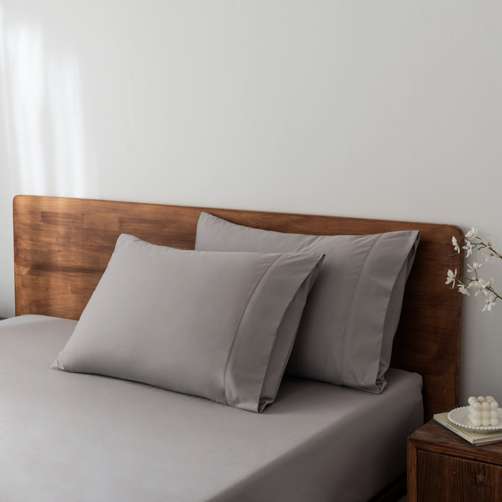 Casey Cotton Fitted Sheet & Pillowcase Combo 400TC Pewter | Long Single Bed 40cm