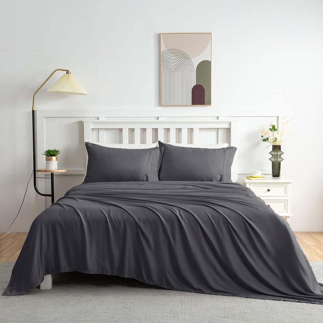 100% Bamboo Sheet Set 400TC Charcoal | Queen Bed