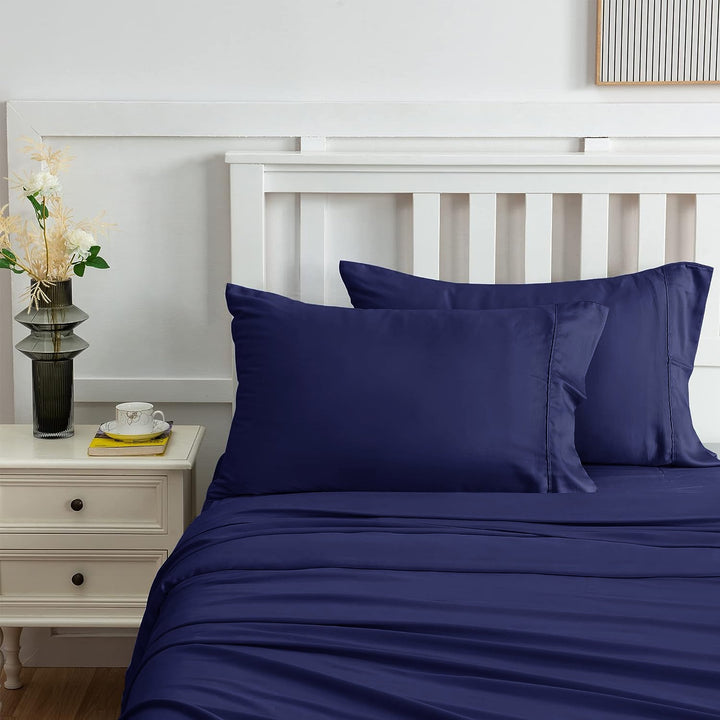 100% Bamboo Sheet Set 400TC Navy | Single Bed