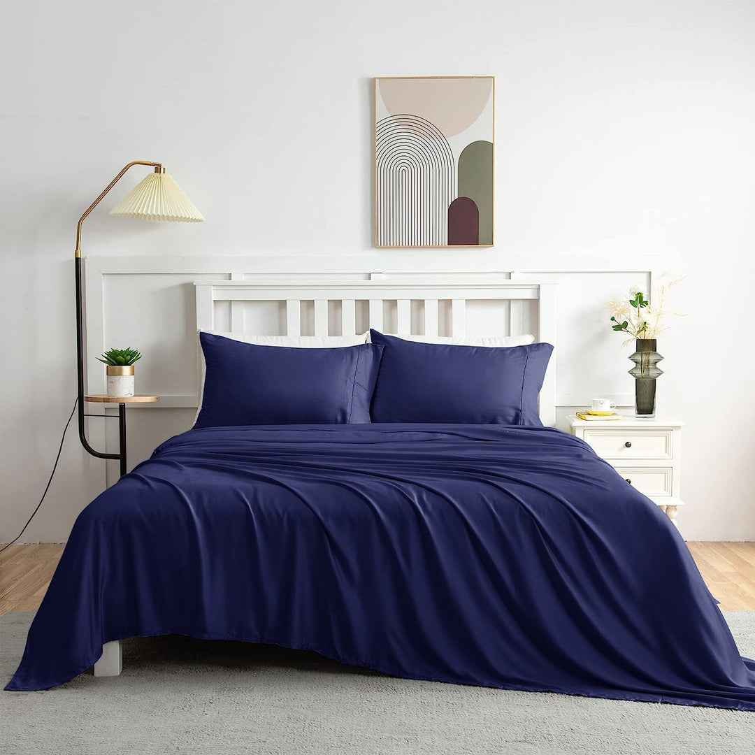 100% Bamboo Sheet Set 400TC Navy | Single Bed