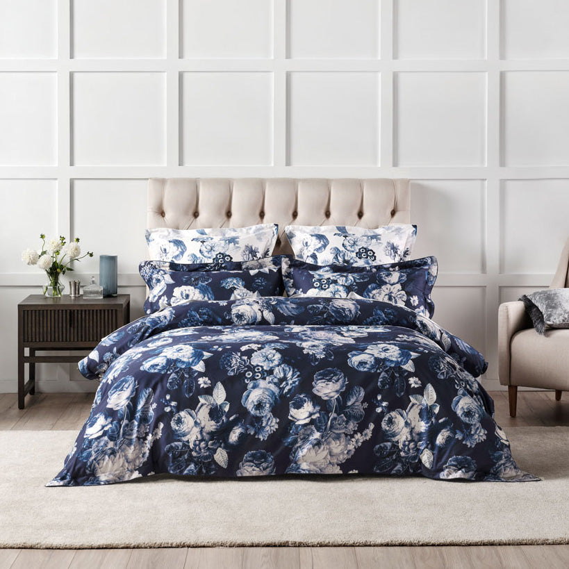 Jardin Navy Quilt Cover Set | Queen Bed