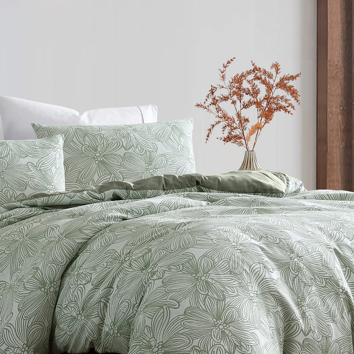 Ardor Boudoir Avena Green Quilt Cover Set Closeup | My Linen