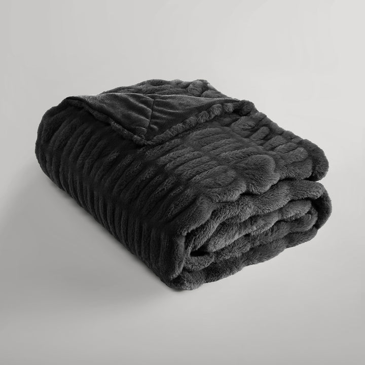 Ardor Boudoir Clayton Black Faux Fur Throw Folded | My Linen