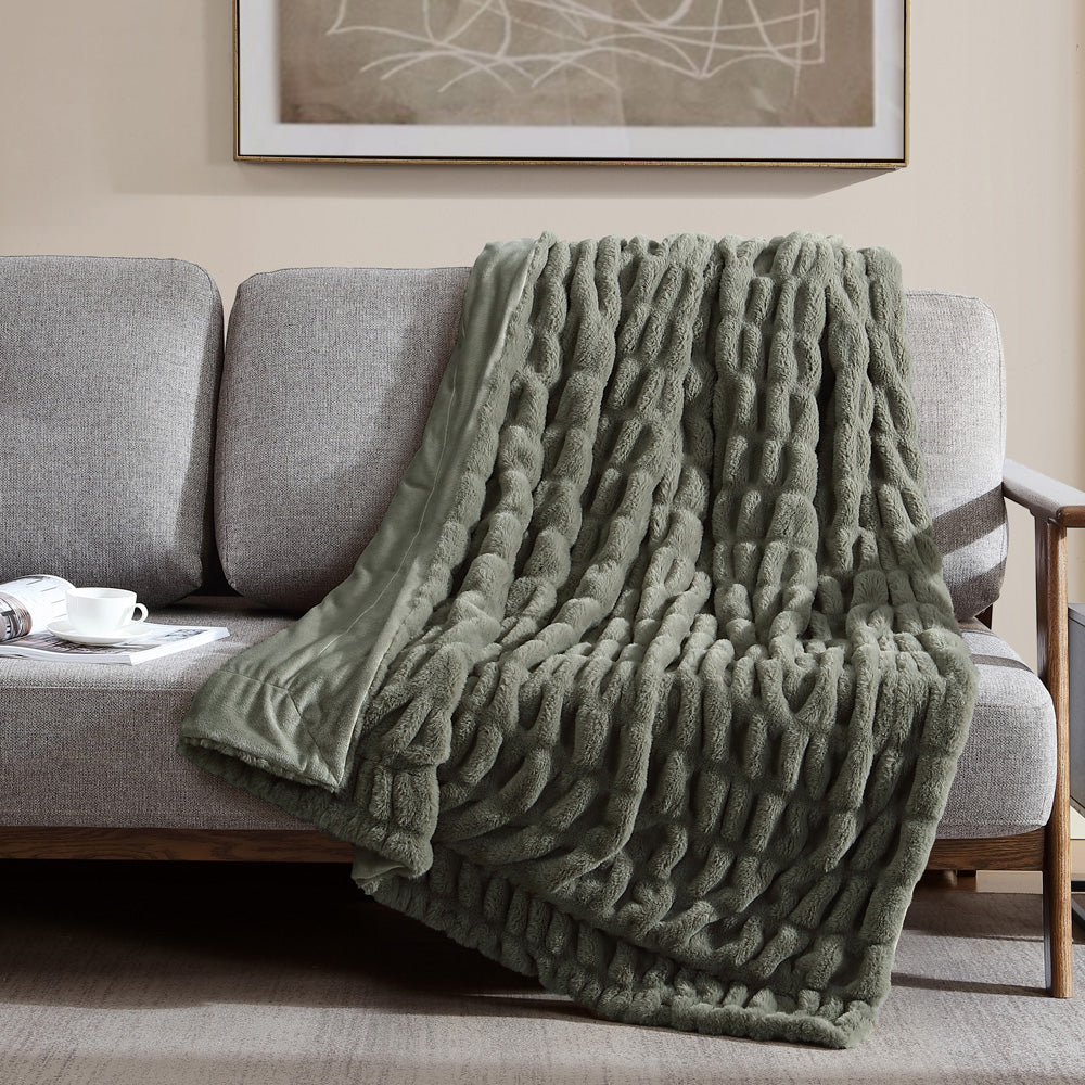 Ardor Boudoir Clayton Khaki Faux Fur Throw | My Linen