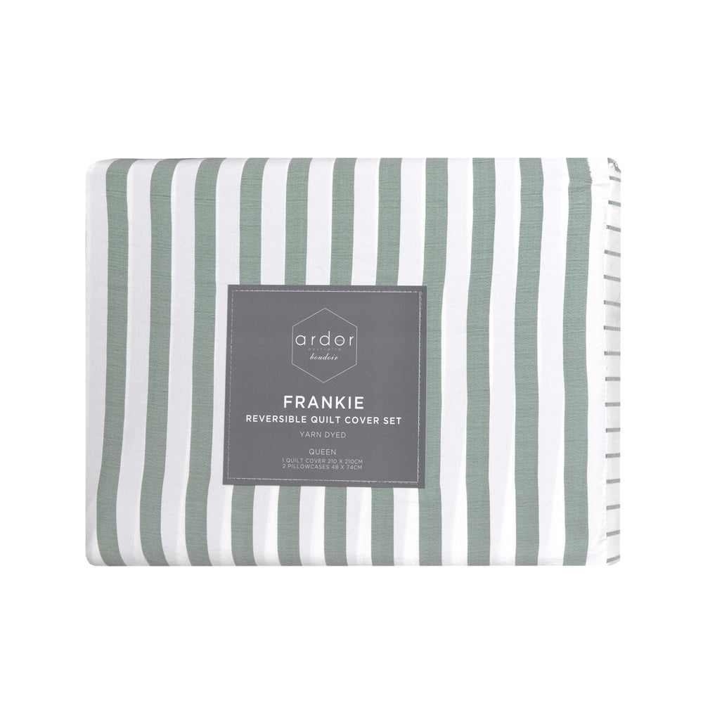 Ardor Boudoir Frankie Stripe Sage Quilt Cover Set Packaged | My Linen