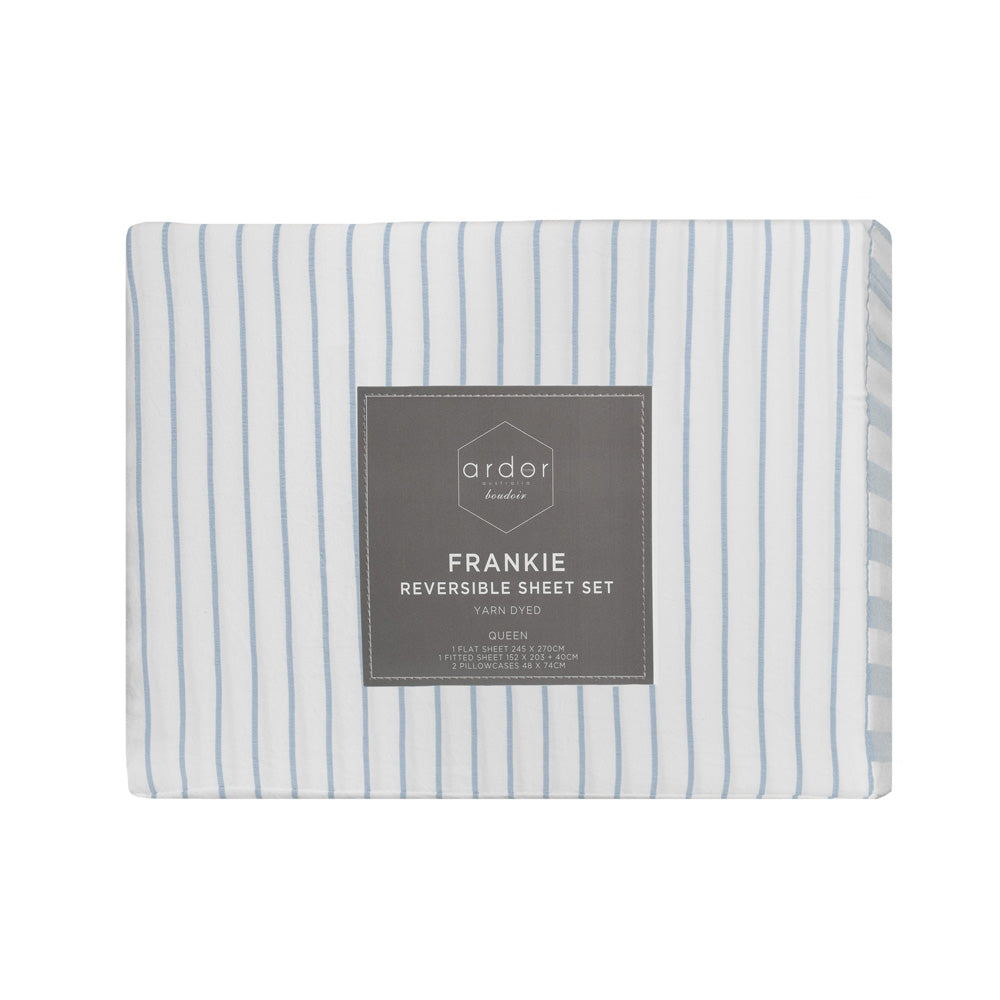 Ardor Boudoir Frankie Stripe Blue Sheet Set Packaged | My Linen
