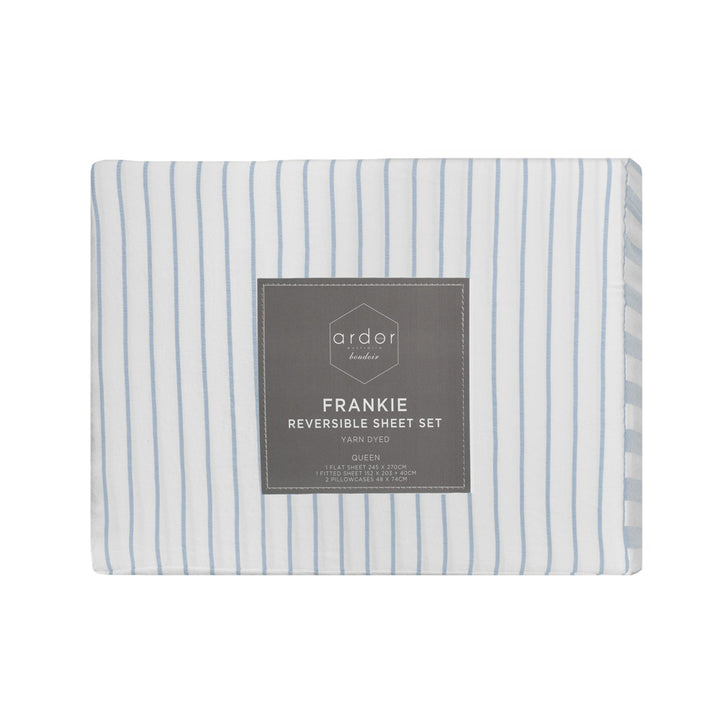 Ardor Boudoir Frankie Stripe Blue Sheet Set Packaged | My Linen