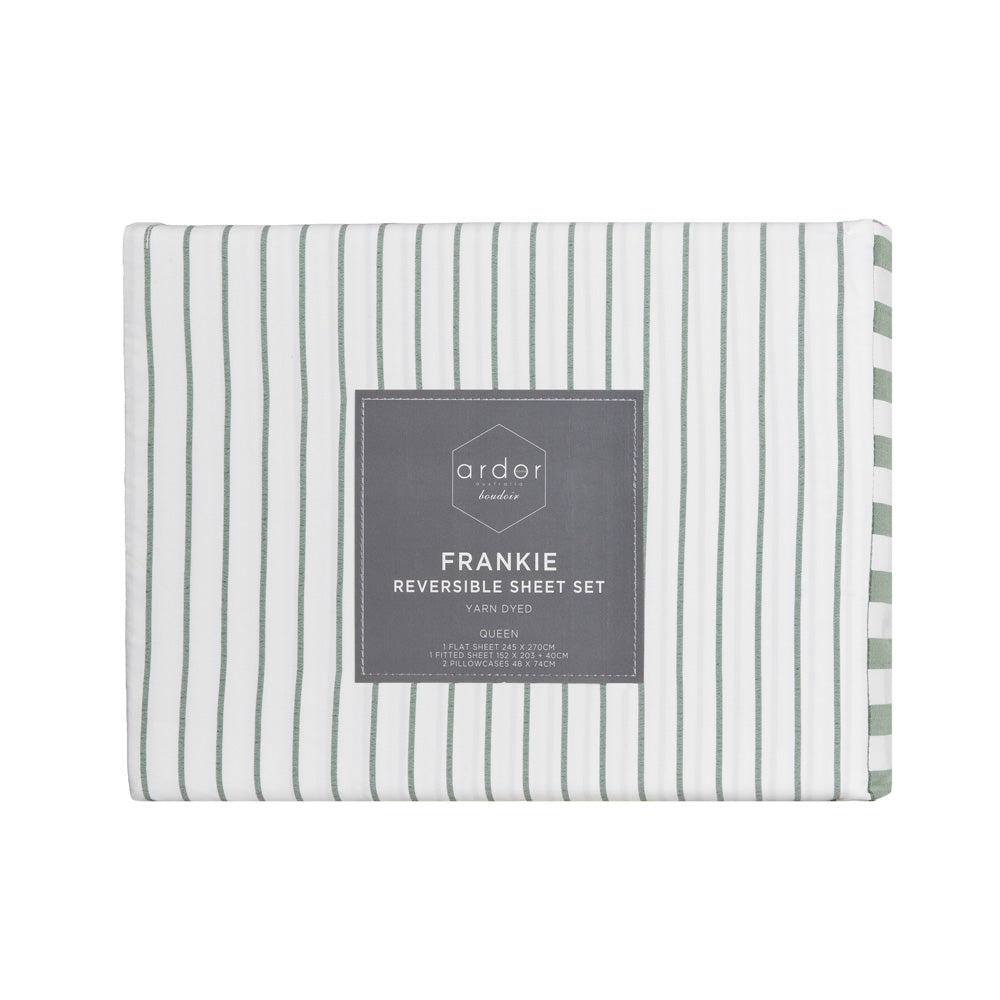 Ardor Boudoir Frankie Stripe Sage Sheet Set Packaged | My Linen