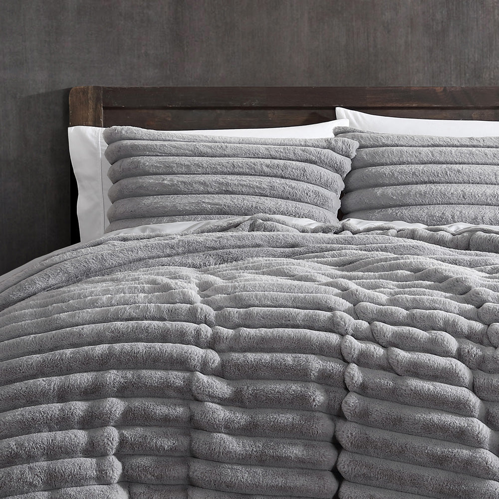 Ardor Boudoir Jax Faux Fur Smoke Quilt Cover Set Closeup | My Linen