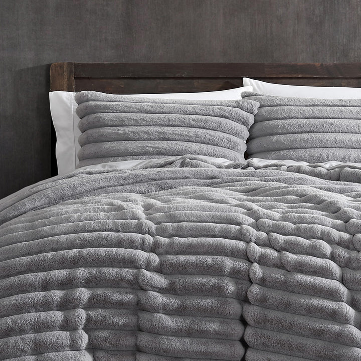 Ardor Boudoir Jax Faux Fur Smoke Quilt Cover Set Closeup | My Linen
