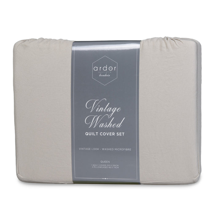Ardor Boudoir Vintage Washed Grey Quilt Cover Set Packaged | My Linen