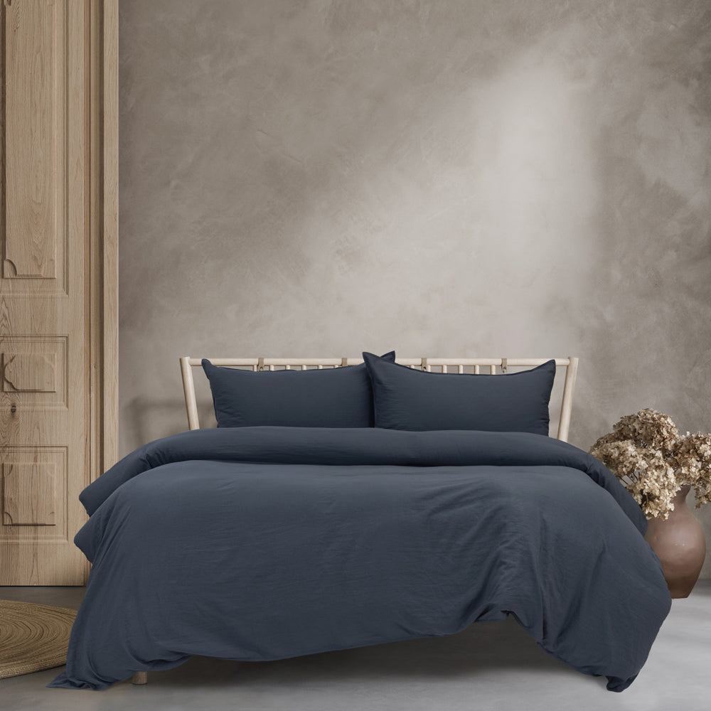 Ardor Boudoir Vintage Washed Navy Quilt Cover Set | My Linen