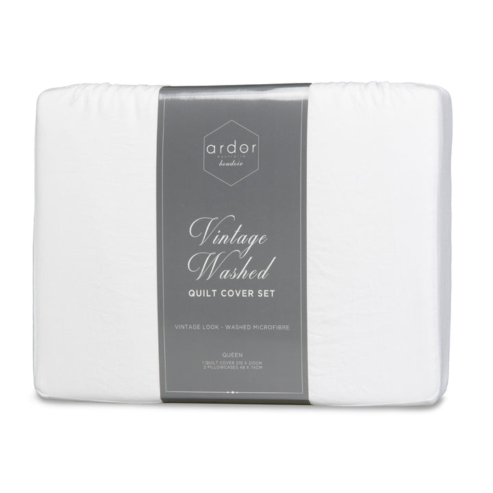 Ardor Boudoir Vintage Washed White Quilt Cover Set Packaged | My Linen