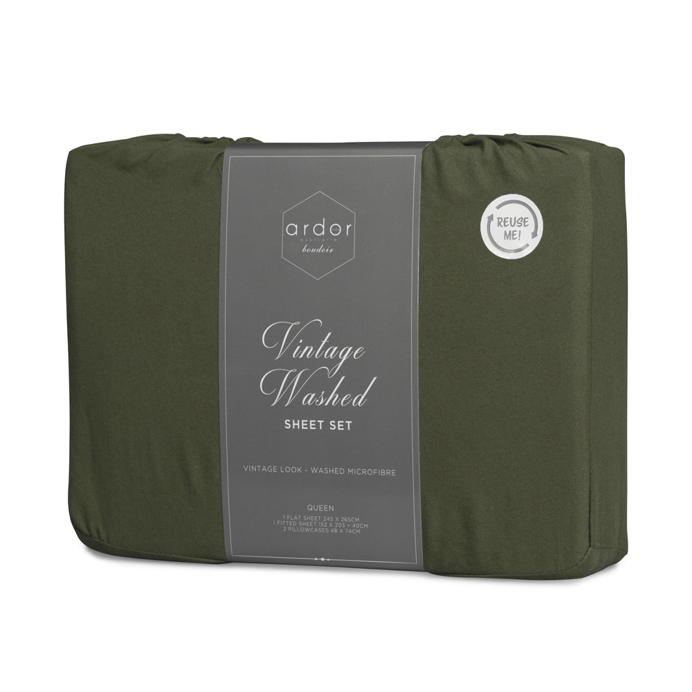 Ardor Boudoir Vintage Washed Khaki Sheet Set Packaged | My Linen