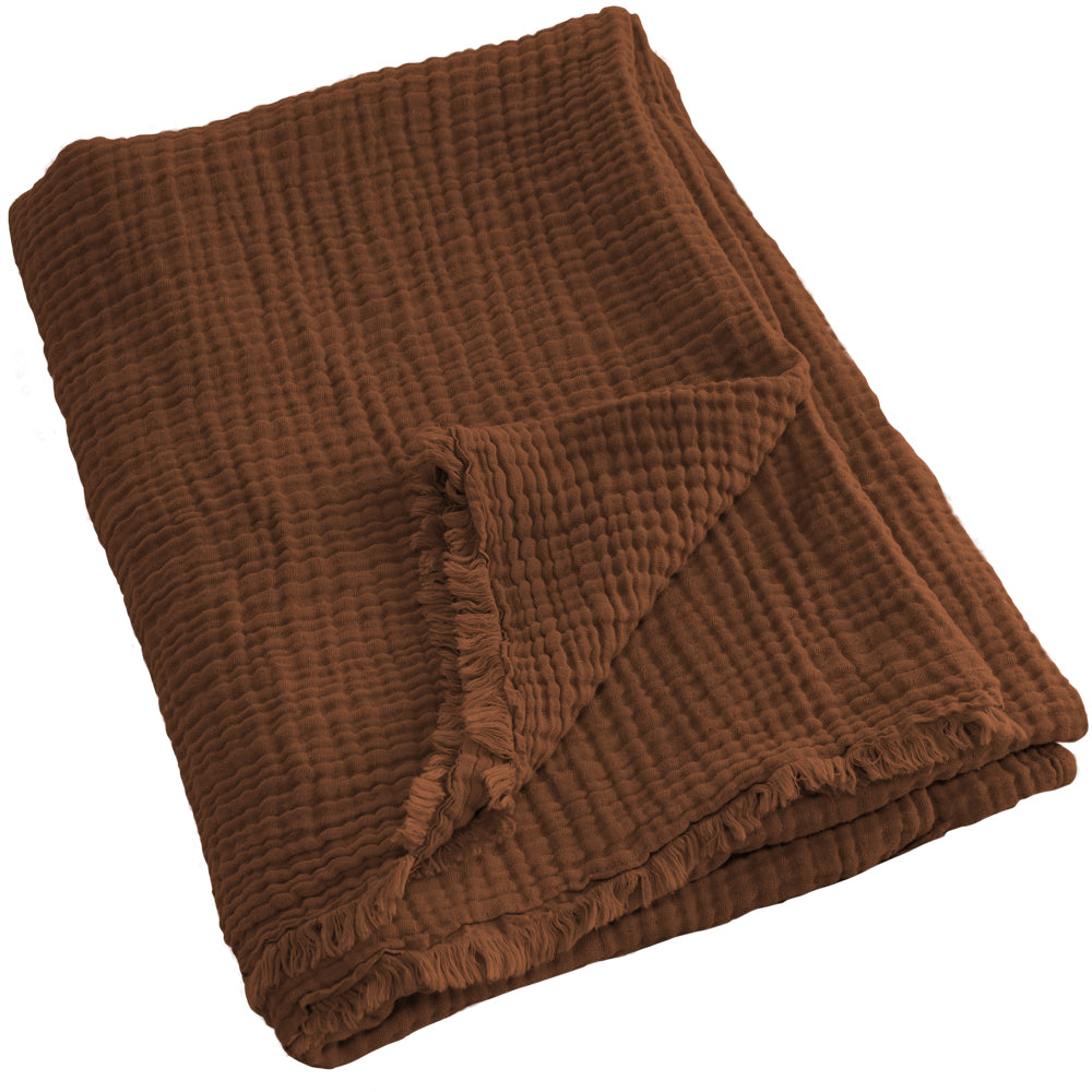 Algodon Capri Rust Cotton Throw Folded | My Linen