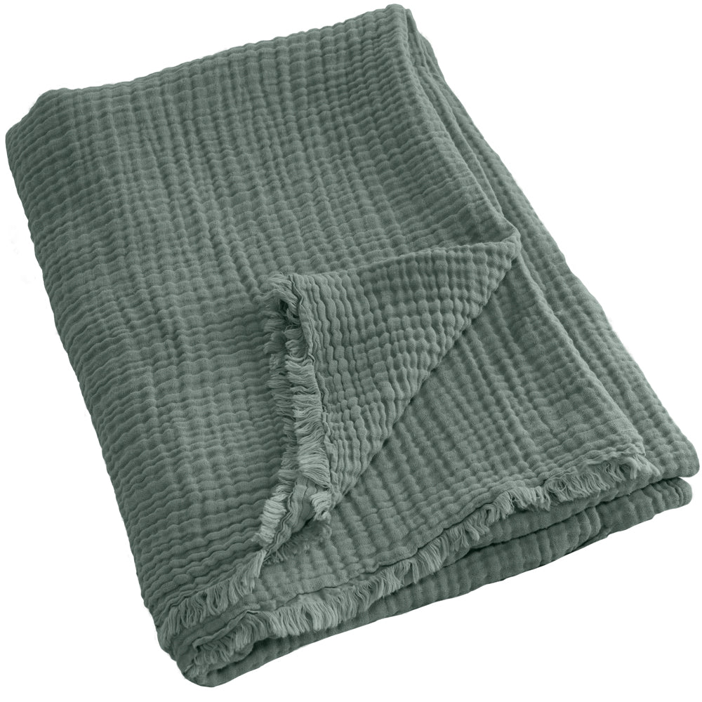 Algodon Capri Seafoam Cotton Throw Folded | My Linen