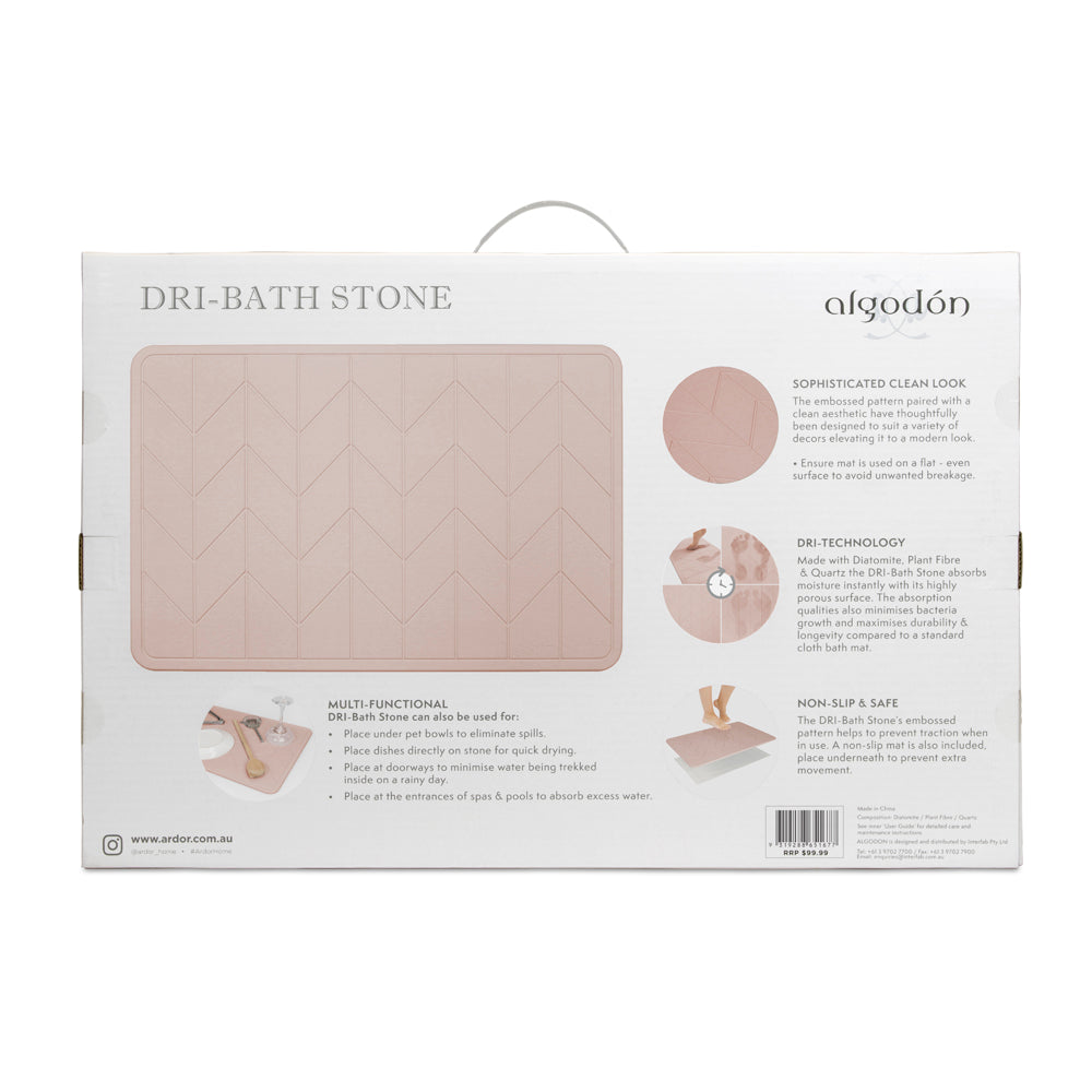 Algodon Dri Bath Stone Blush Bath Mat Detail Package Reverse | My Linen