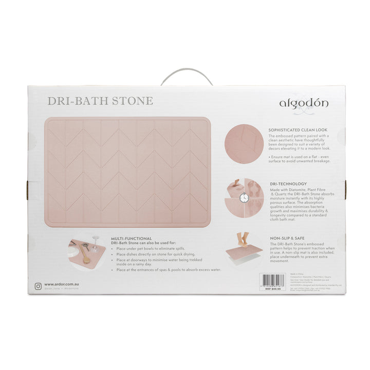 Algodon Dri Bath Stone Blush Bath Mat Detail Package Reverse | My Linen