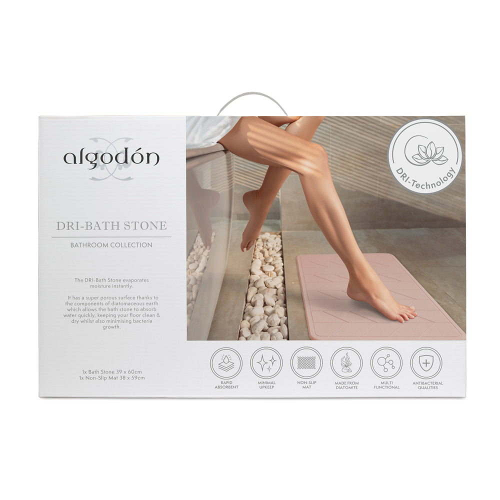 Algodon Dri Bath Stone Blush Bath Mat Detail Packaged | My Linen