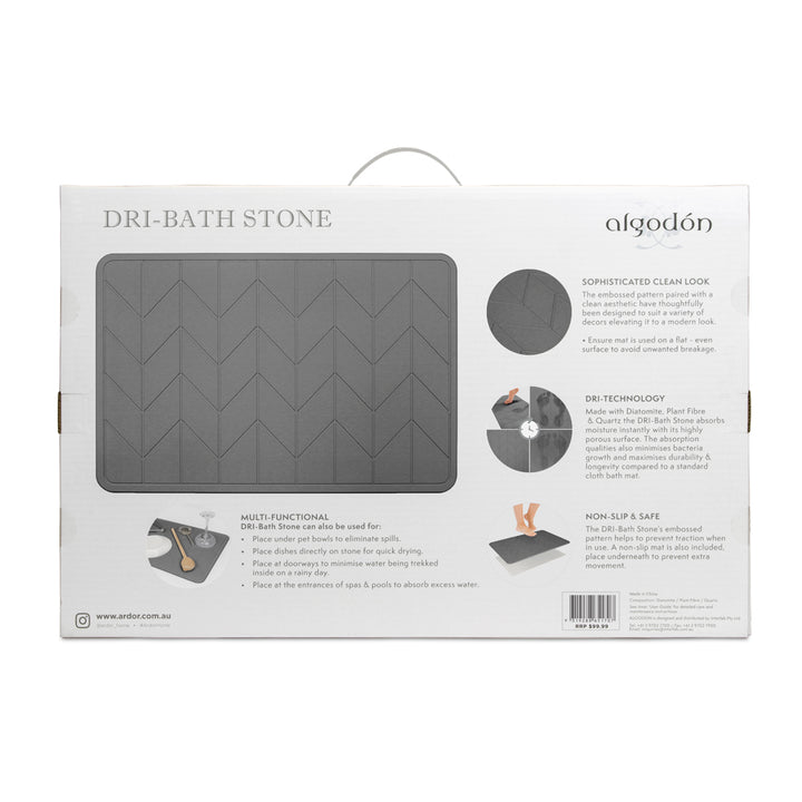 Algodon Dri Bath Stone Charcoal Bath Mat Detail Package Reverse | My Linen