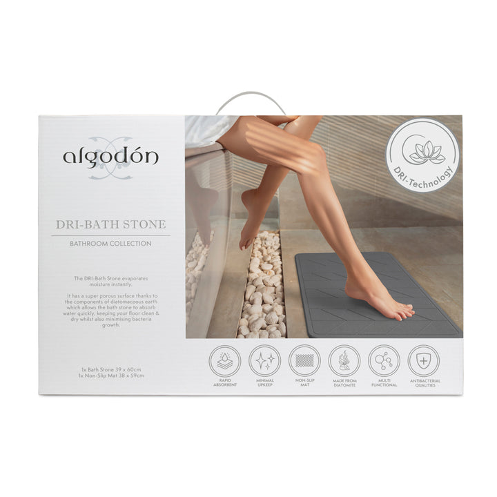Algodon Dri Bath Stone Charcoal Bath Mat Detail Packaged | My Linen