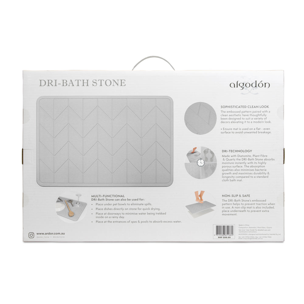 Algodon Dri Bath Stone Light Grey Bath Mat Detail Package Reverse | My Linen