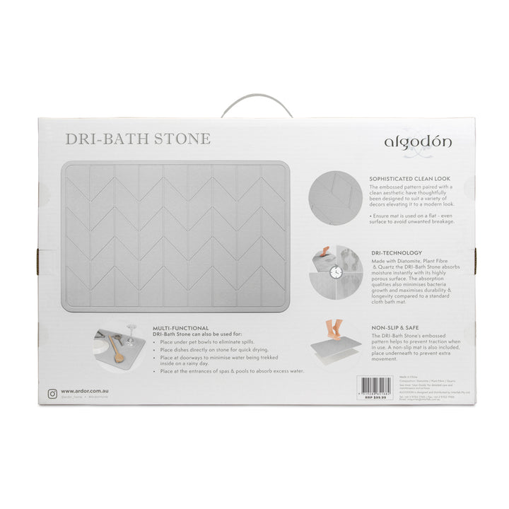 Algodon Dri Bath Stone Light Grey Bath Mat Detail Package Reverse | My Linen